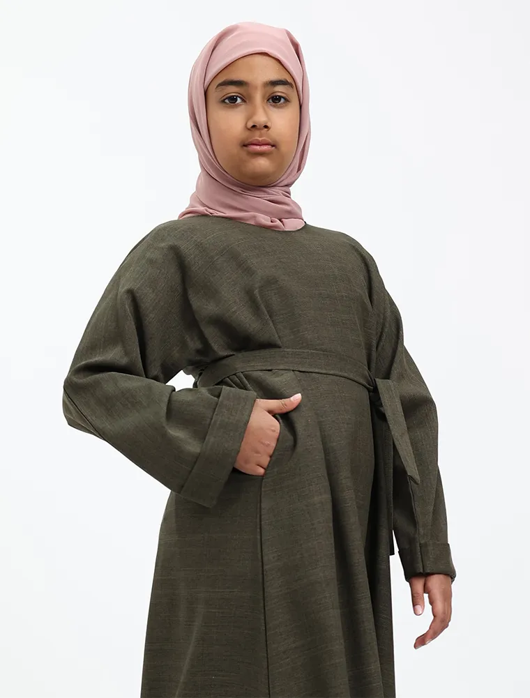 Olive Linen Girls Abaya